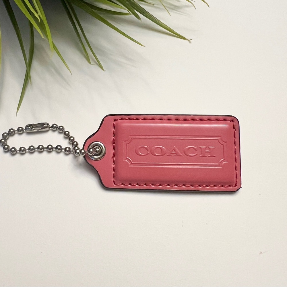 Large 2.5" COACH Pink Leather Hanging Tag Keychain FOB Bag Charm